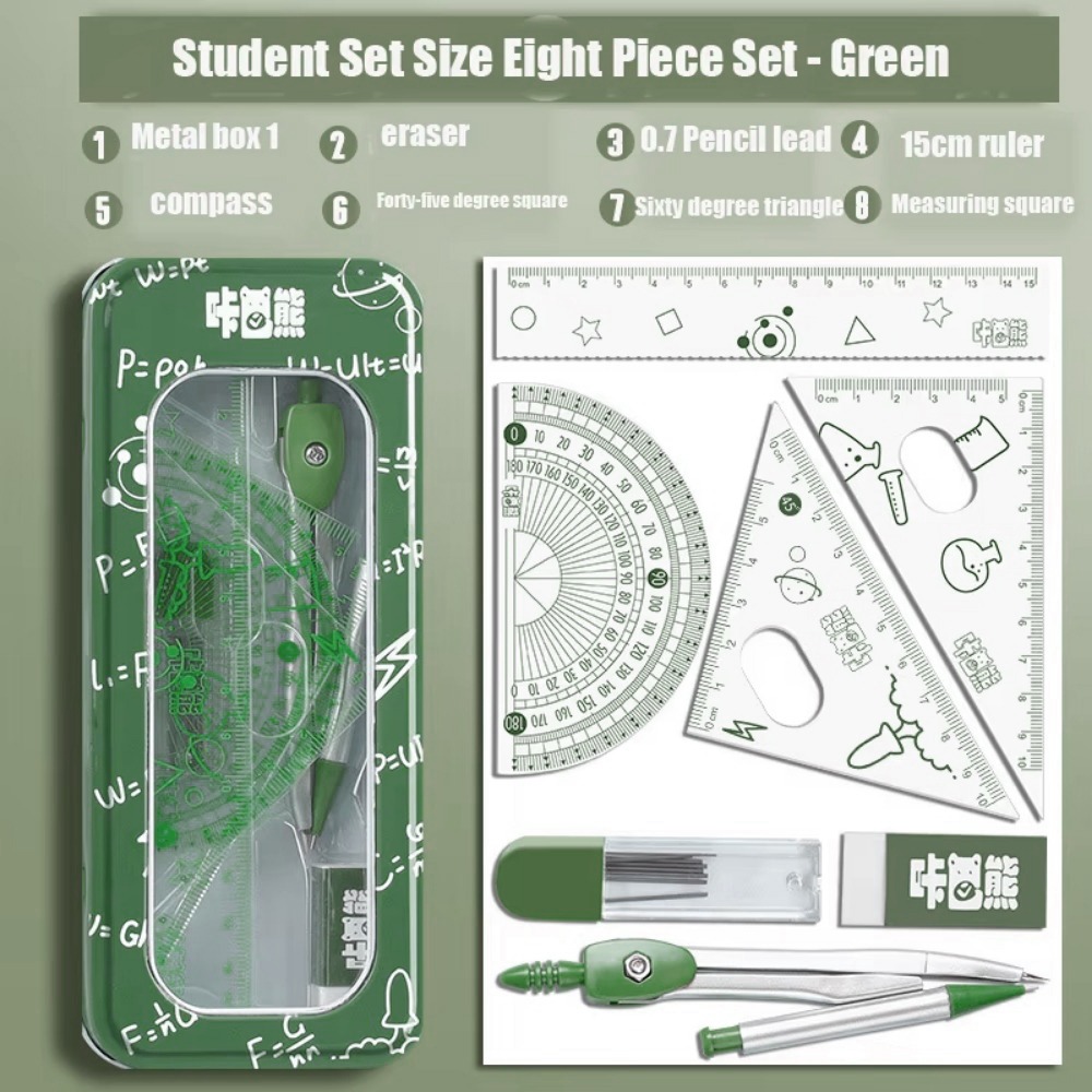 Math Geometry Set With Compass - 8Pcs/Set Set Alat Gambar Geometri Matematika