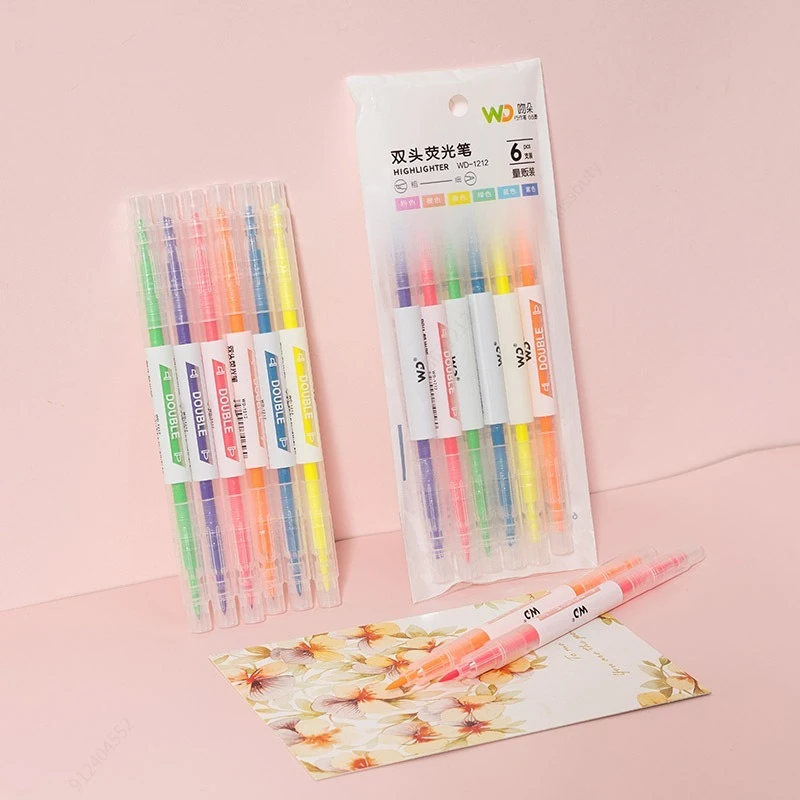 6 warna/Set kepala ganda jende - Pastel Highlighter Set Double Ended ulasan dan harga