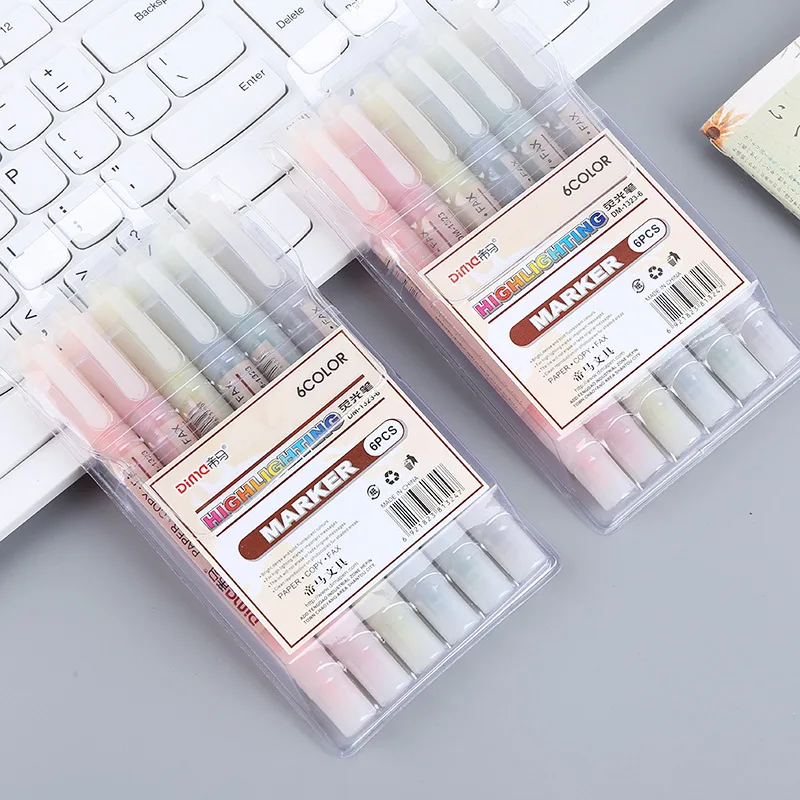 6 warna/Set kepala ganda jende - Pastel Highlighter Set Double Ended ulasan dan harga