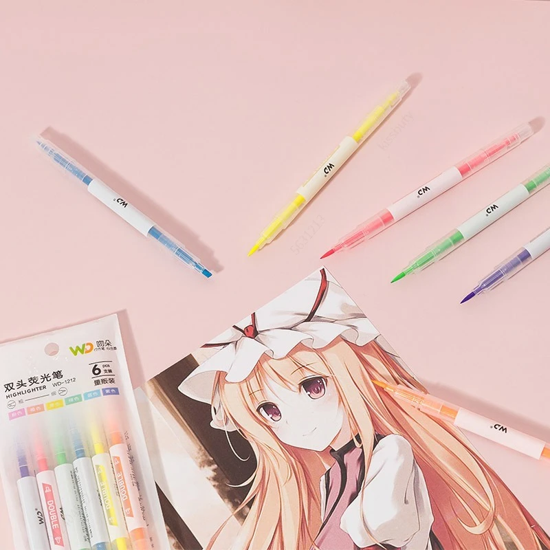 6 warna/Set kepala ganda jende - Pastel Highlighter Set Double Ended ulasan dan harga