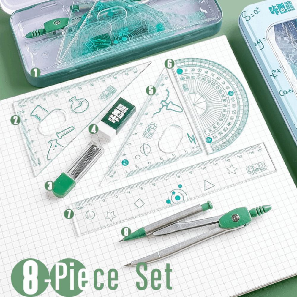 8Pcs/Set Set Alat Gambar Geome - Math Geometry Set With Compass ulasan dan harga